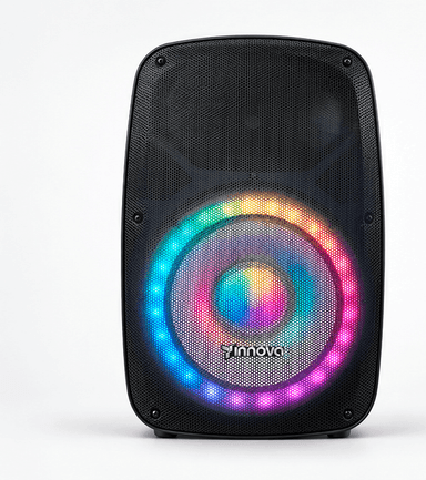 Parlante amplificado de 15" con ruedas y luces LED